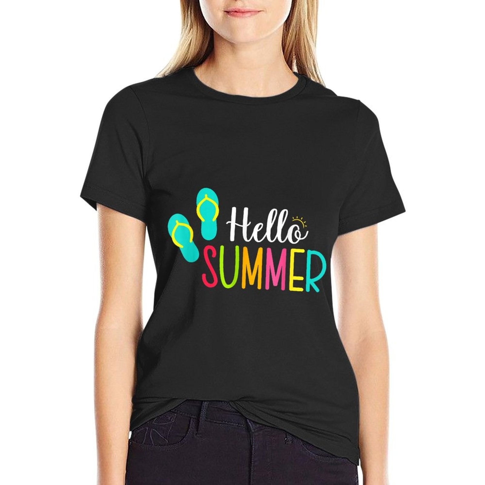 Colorful Hello Summer Flip Flops Graphic Funny Sunshine  Lightweight T-Shirt