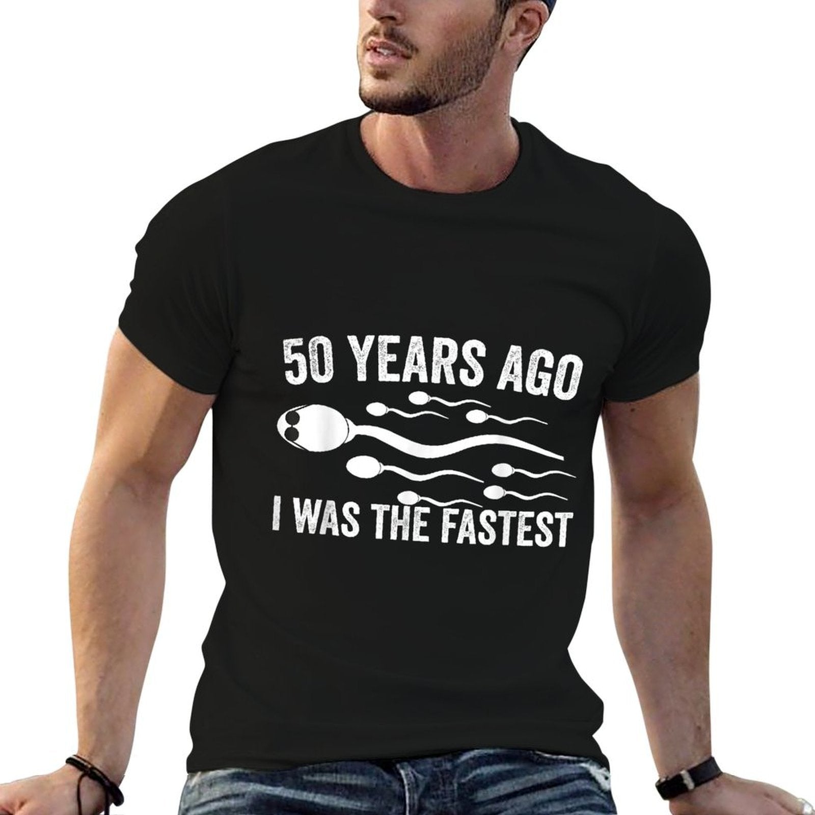 50 Years Ago I Was The Fastest Sperm Funny 50th Birthday  Polyester Blend T-Shirt