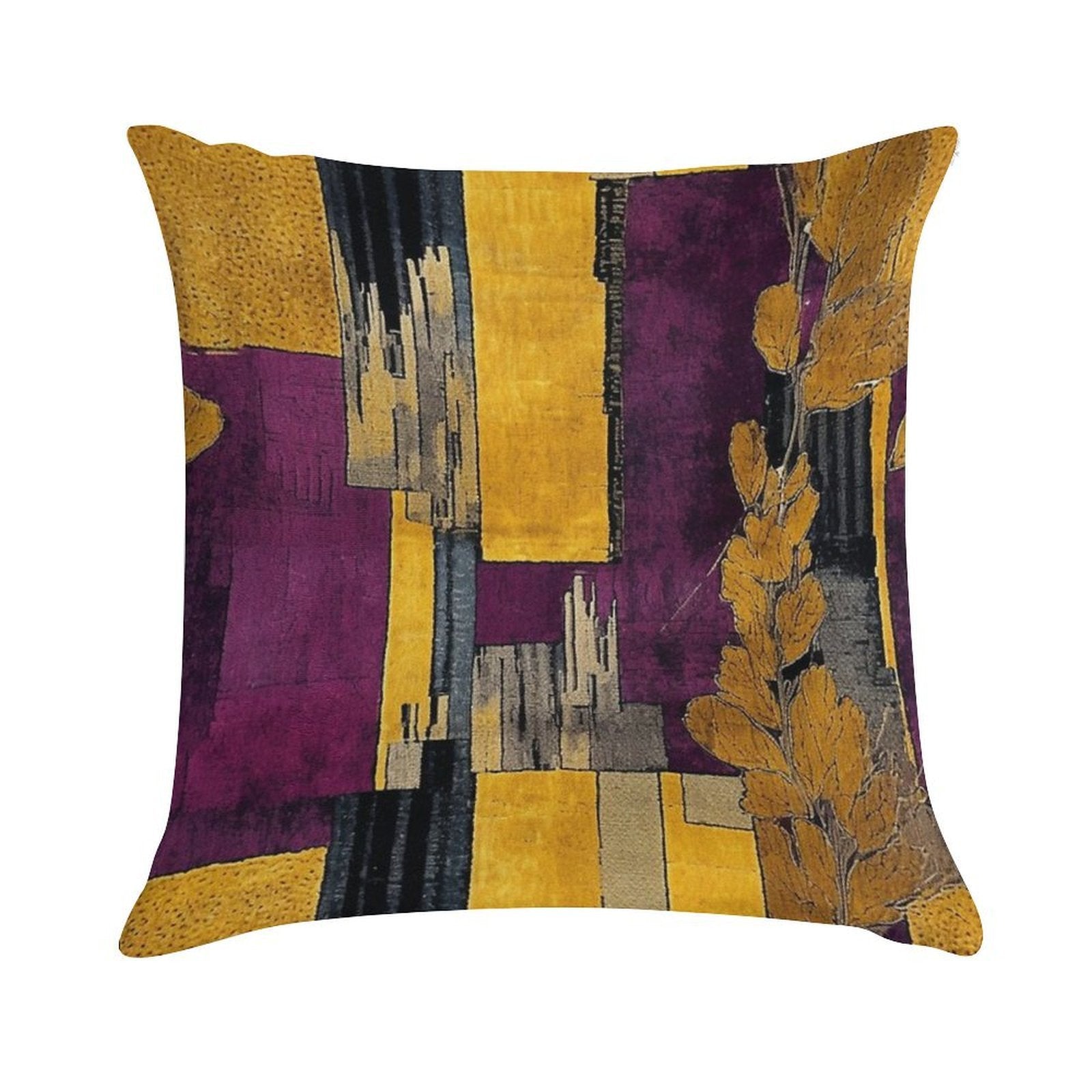 Post-Impressionist Splash in Mustard Yellow And Plum Purple Soft Gift Ready Throw Pillow
