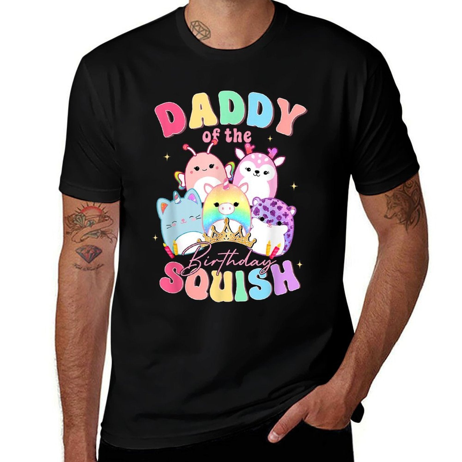 Daddy Of Birthday Girl Birthday Party Squish Squad Mallow  Quick-drying T-Shirt