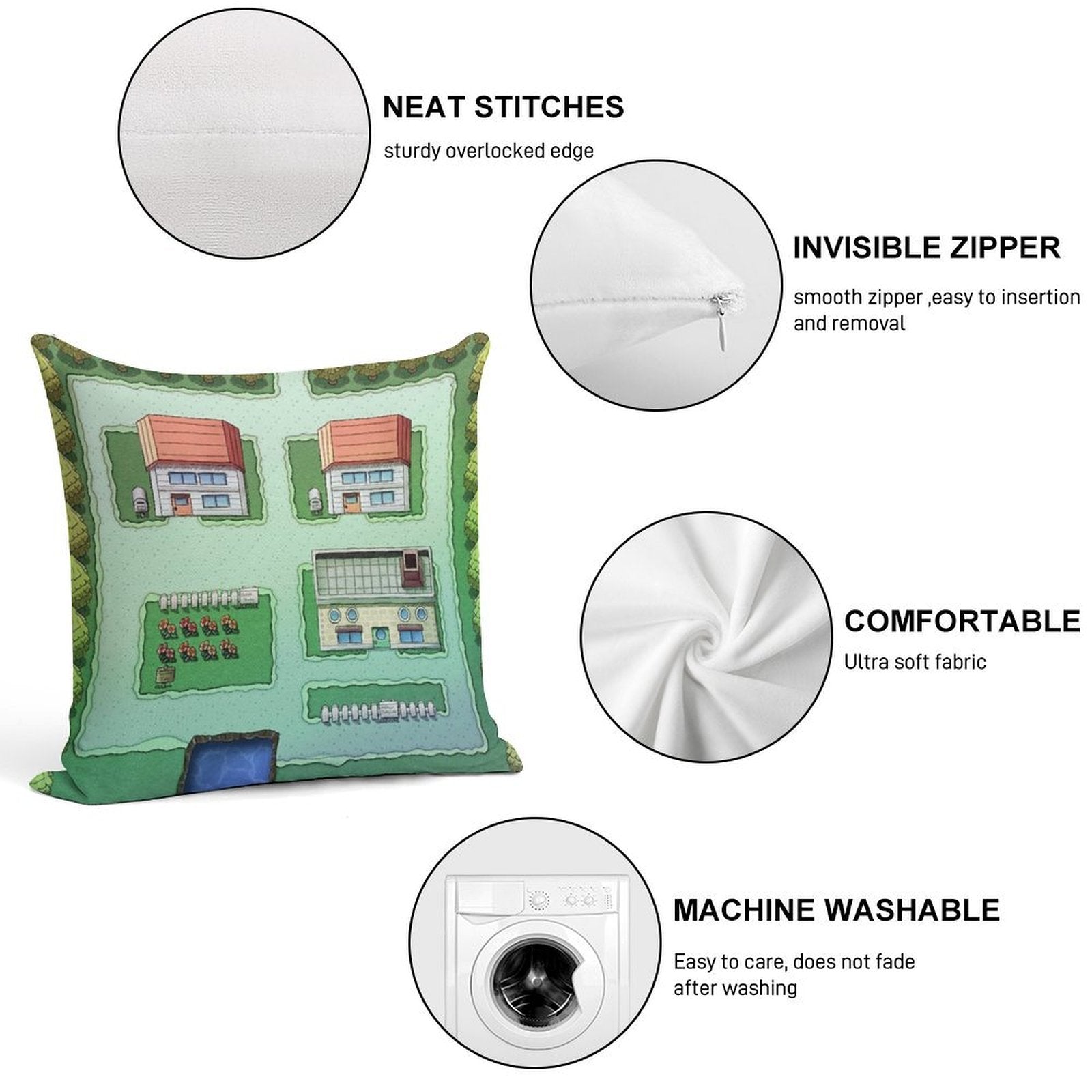 Pokemon Palett Town Soft Fade-Resistant Throw Pillow