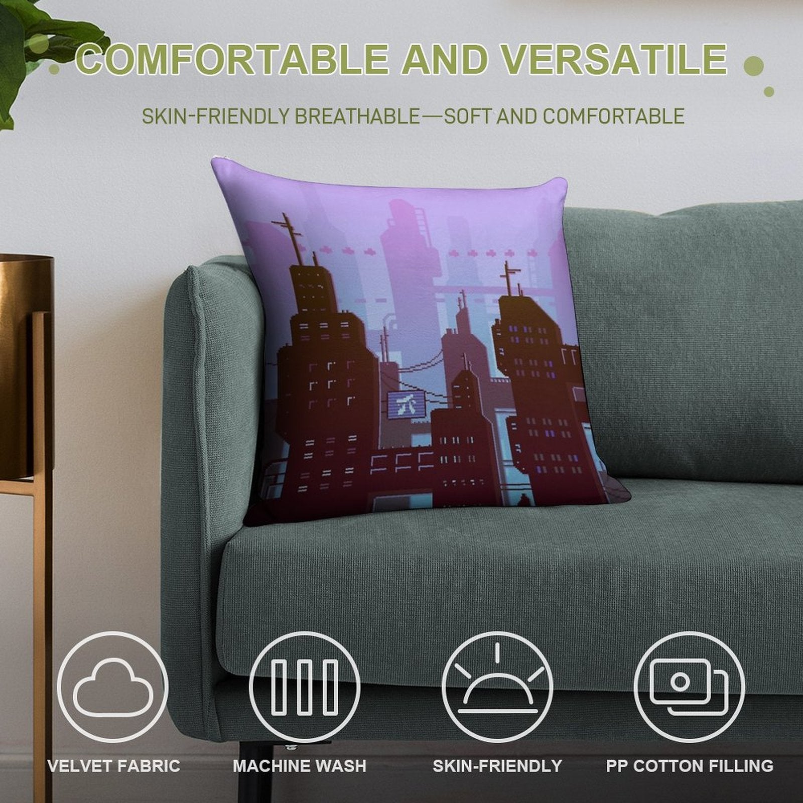 Future Night Skyline Soft Ultra-Soft Texture Throw Pillow