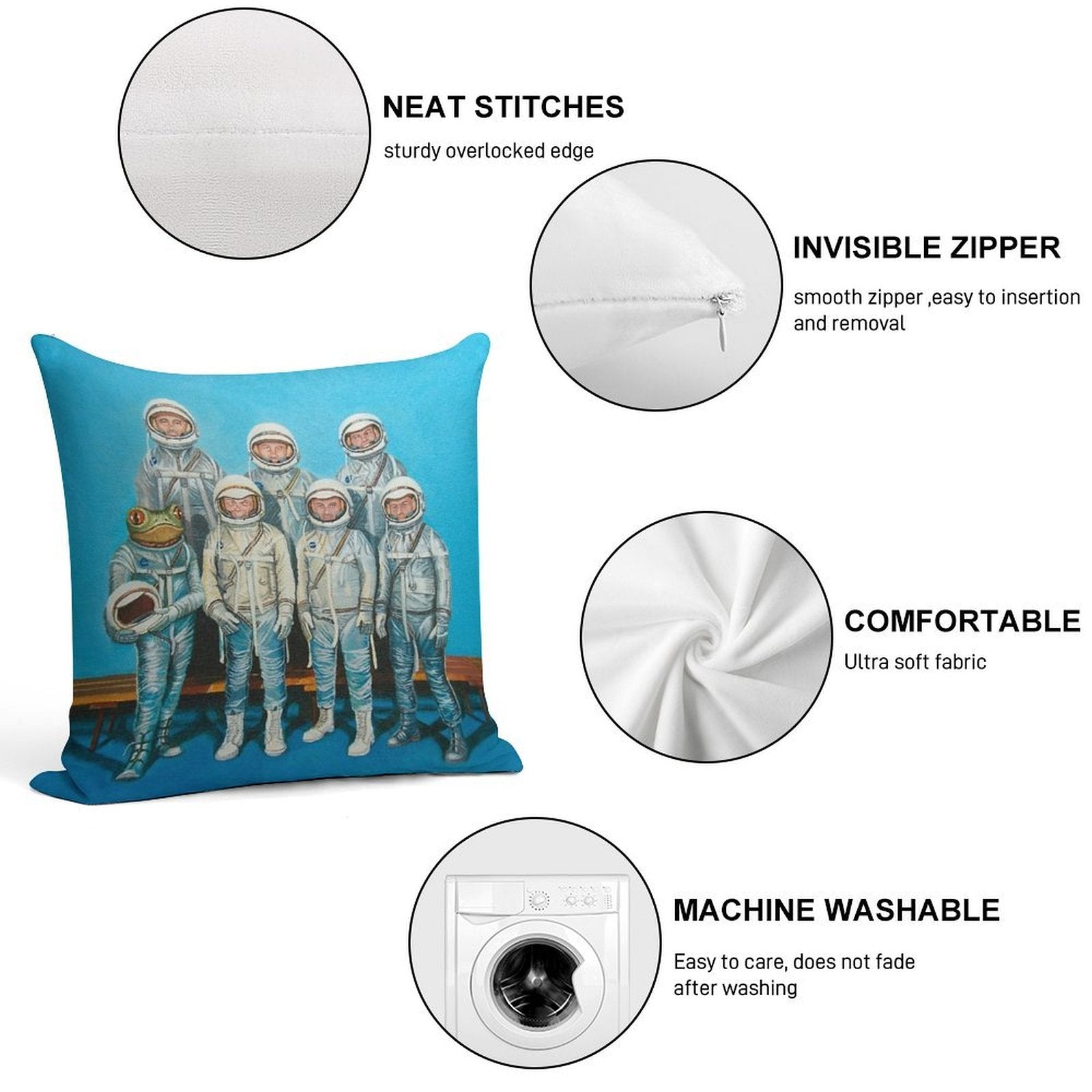 1959 Astronaut Frog's Space Race Soft Gift Ready Throw Pillow