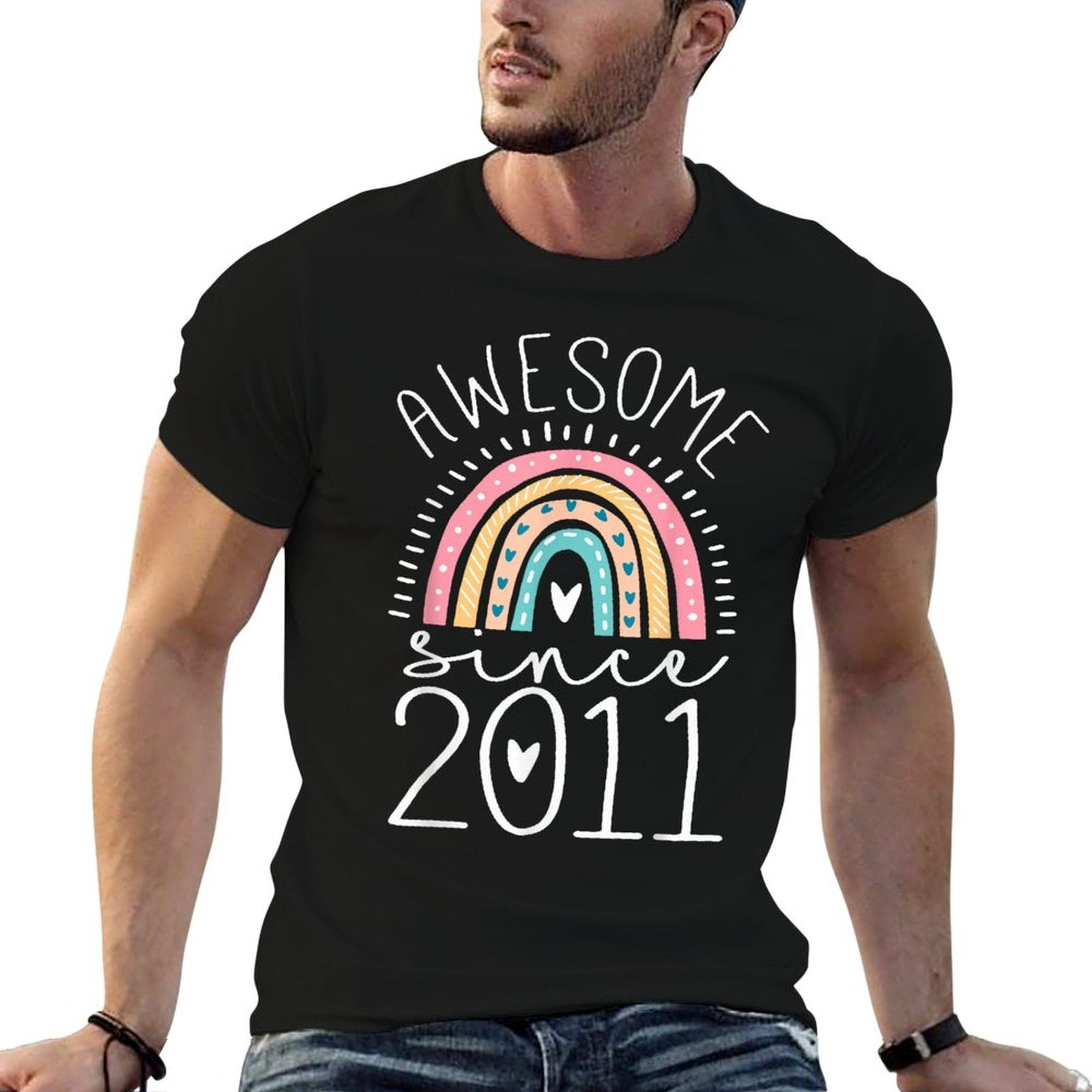 Awesome Since 2011 14th Birthday Rainbow Gifts Born In 2011  Fade-proof Color T-Shirt