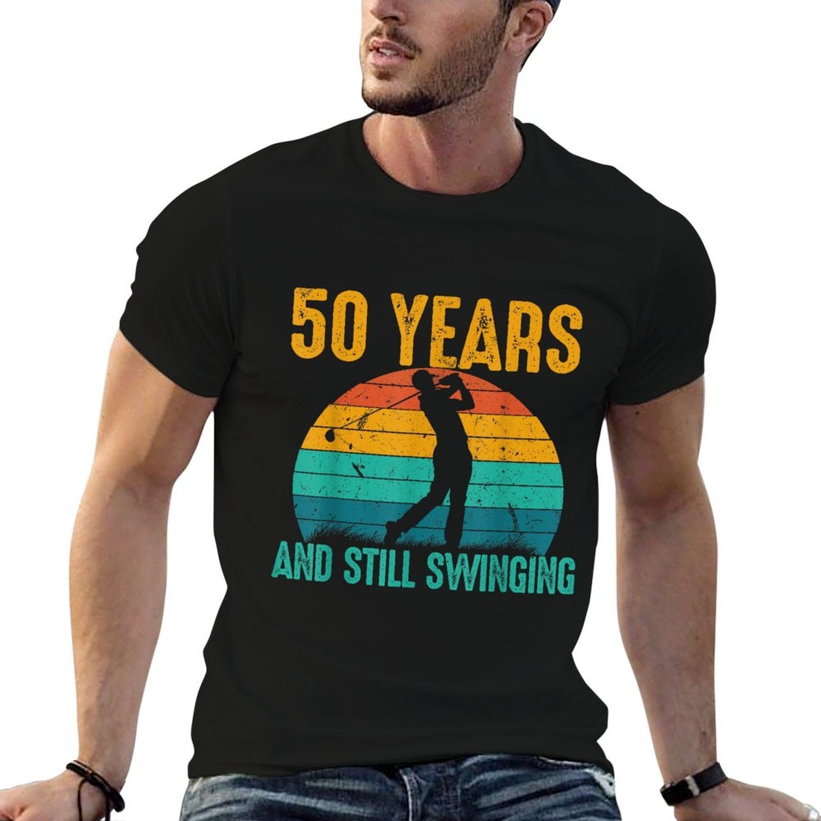 50 Years And Still Swinging Funny Golf 50th Birthday Party  Summer-ready Fabric T-Shirt