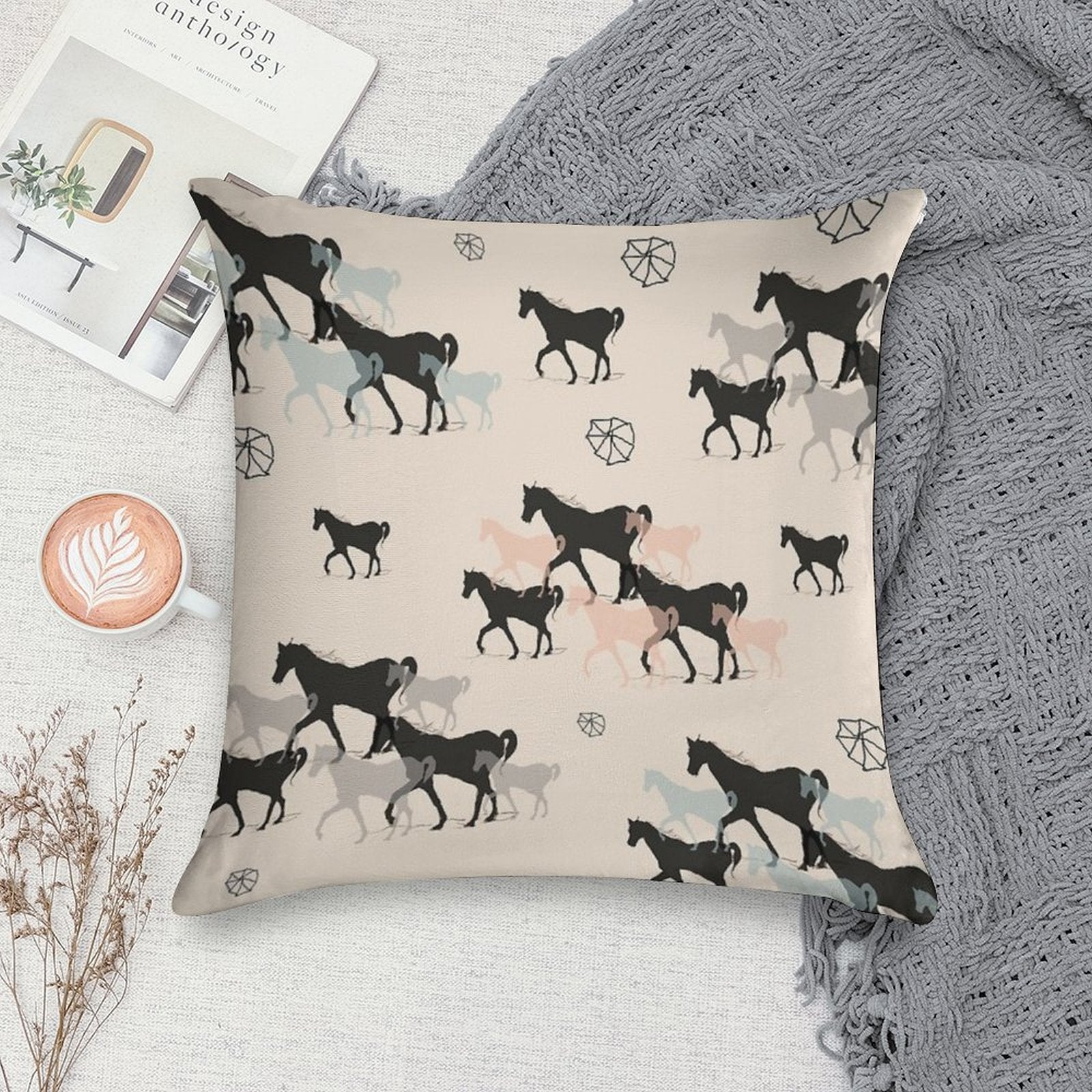 Horses Soft Reinforced Edging Throw Pillow