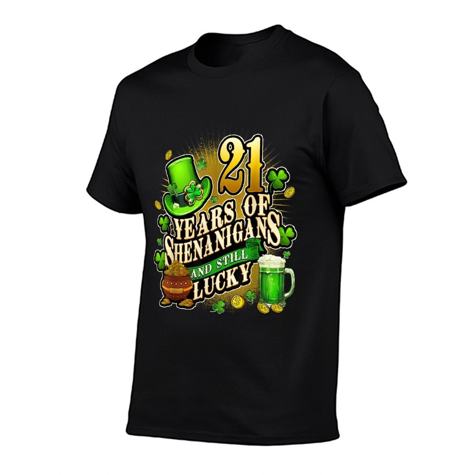 21 Years of Shenanigans St. Patrick's Day 21st Birthday  Ribbed Collar T-Shirt
