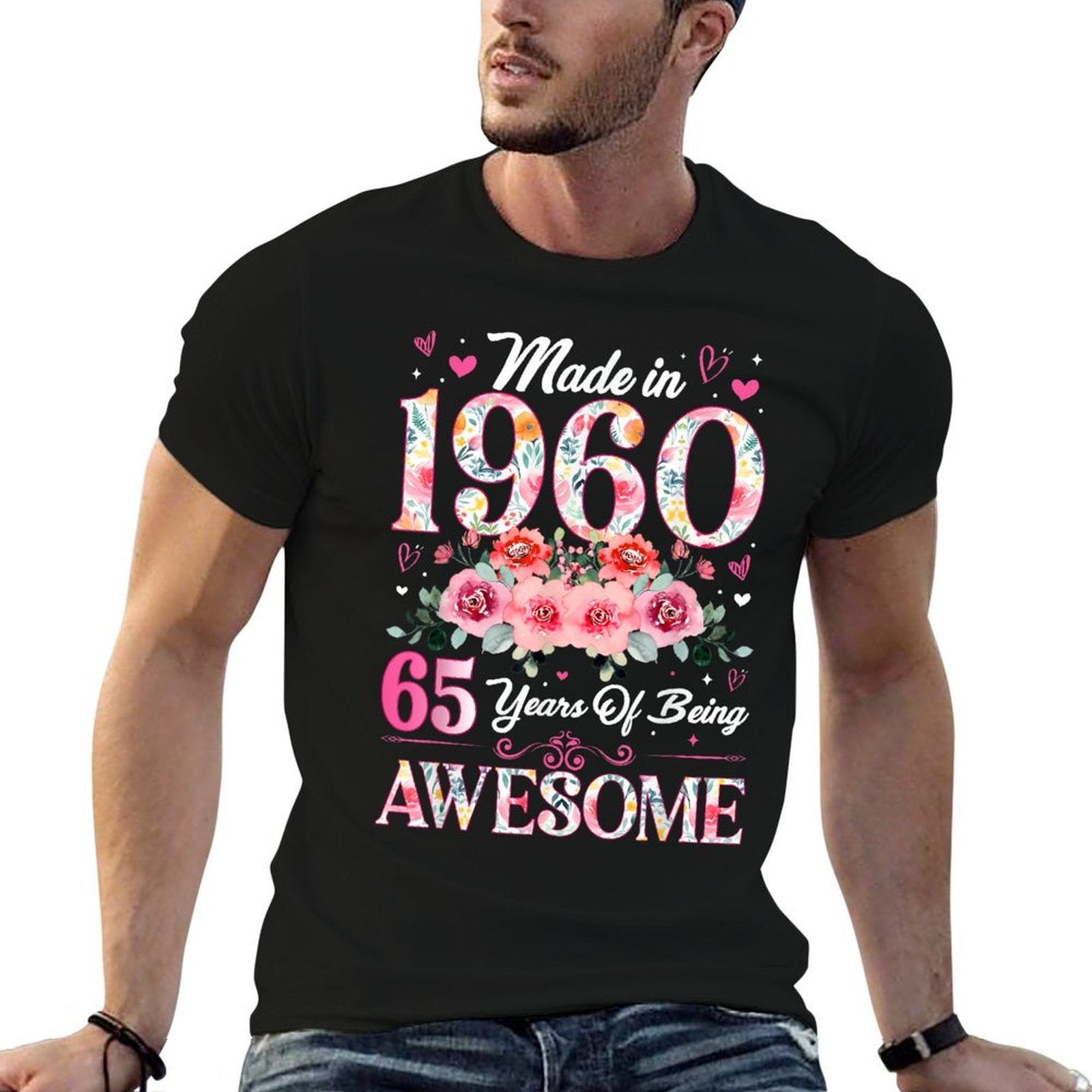 65 Year Old Made In 1960 Floral 65th Birthday Women  Odor-resistant T-Shirt