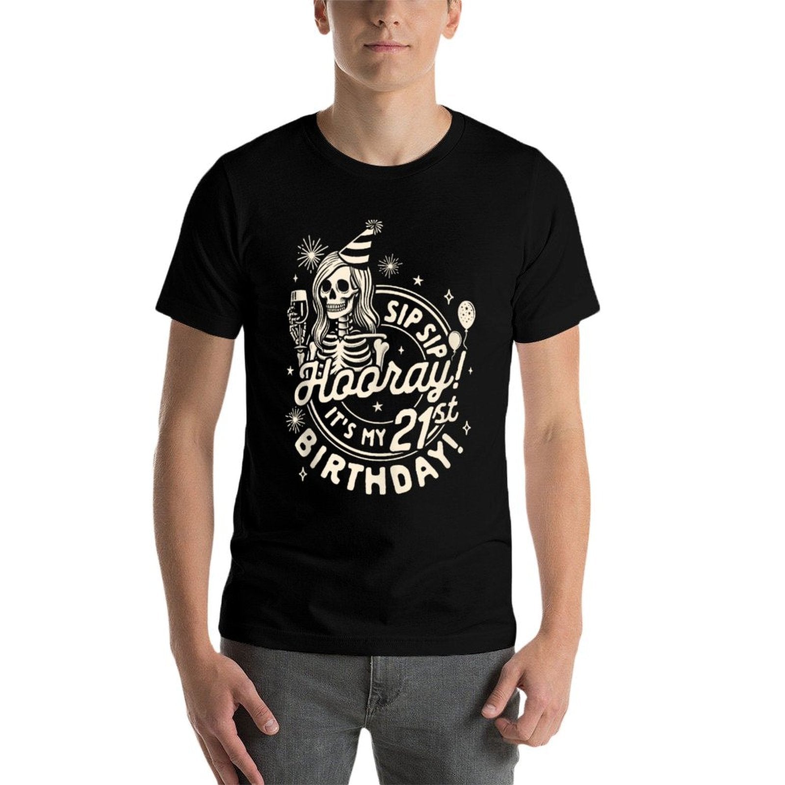 21st Birthday Girl Sips Sip Hooray It's My 21st Birthday  Fade-proof Color T-Shirt