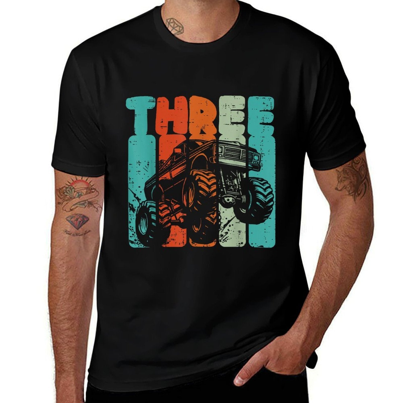 3rd Birthday Monster Truck Three Retro 3 Bday Boys Kid Youth  Wrinkle-resistant T-Shirt