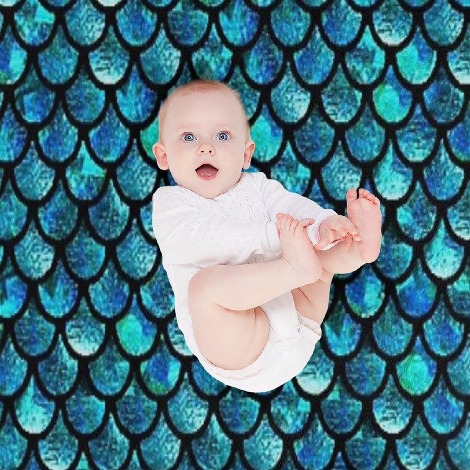 Mermaid Scales - Turquoise Blue Wrinkle-free Throw Blanket