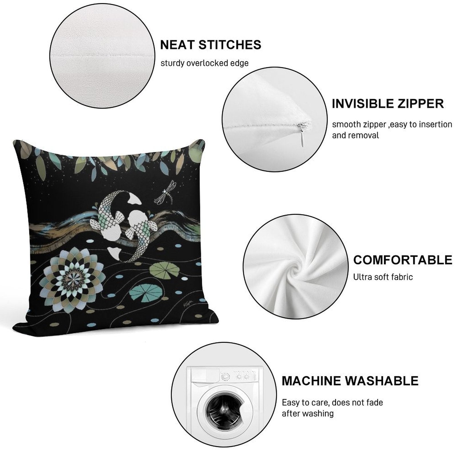 Lucky Koi Mandala Soft Multiple Sizes Throw Pillow