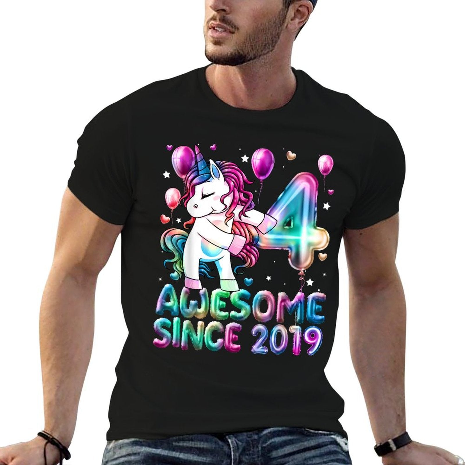 4 Years Old Unicorn Flossing 4th Birthday Girl Unicorn Party  Easy-care T-Shirt