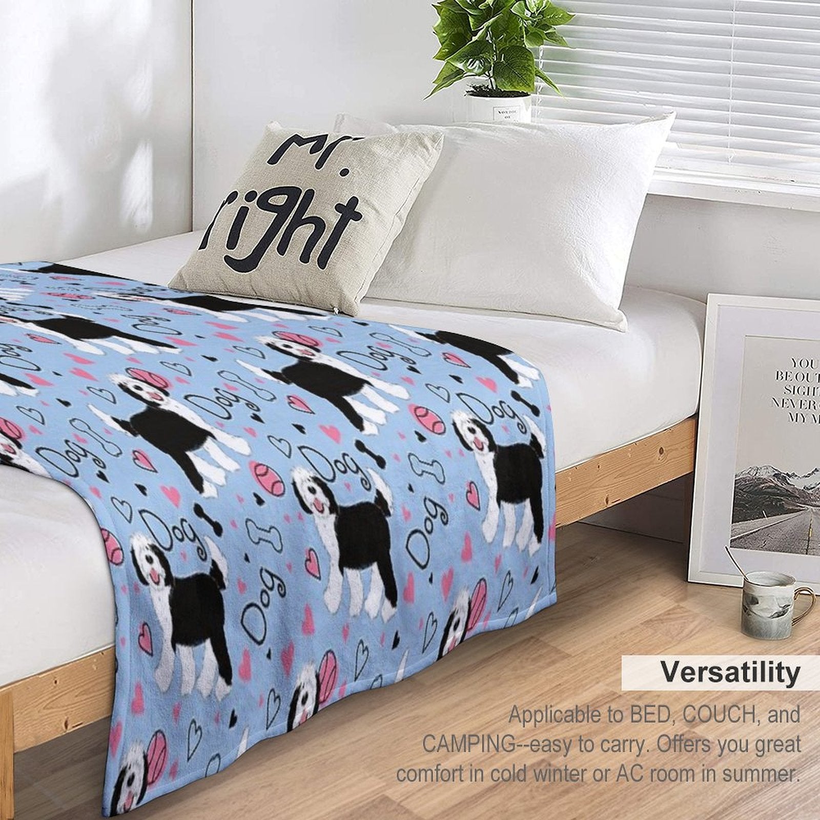 Cute Black And White Sheepadoodle Puppy Machine-washable Throw Blanket