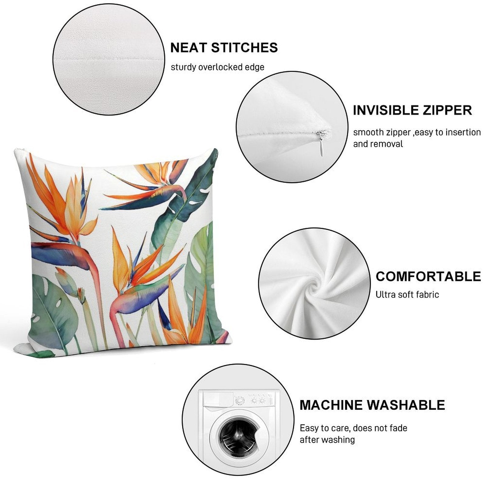 Birds of Paradise Soft Short Plush Fabric Throw Pillow