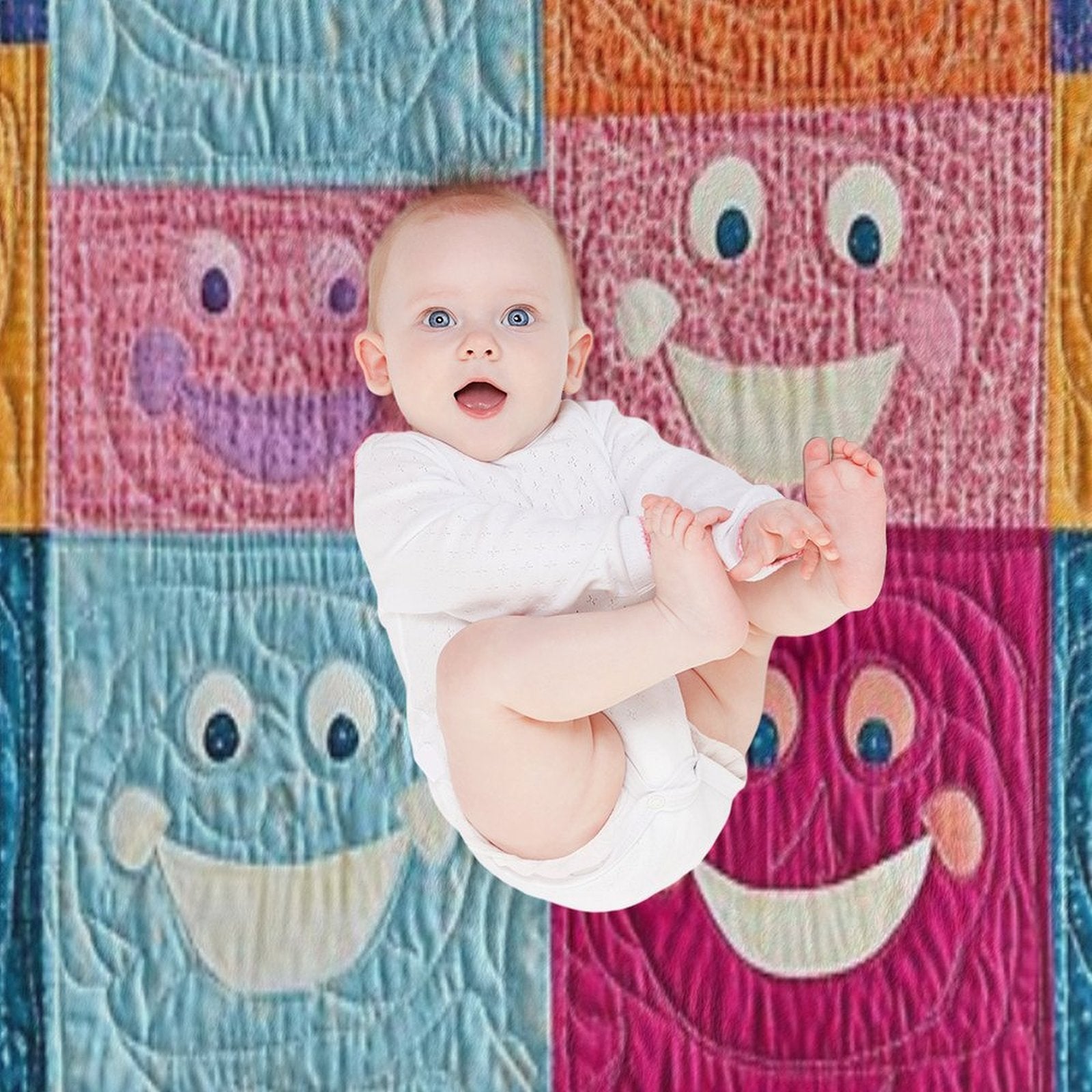Colorful Smiling Faces Patchwork Pattern – Fun & Cheerful Design Versatility Throw Blanket