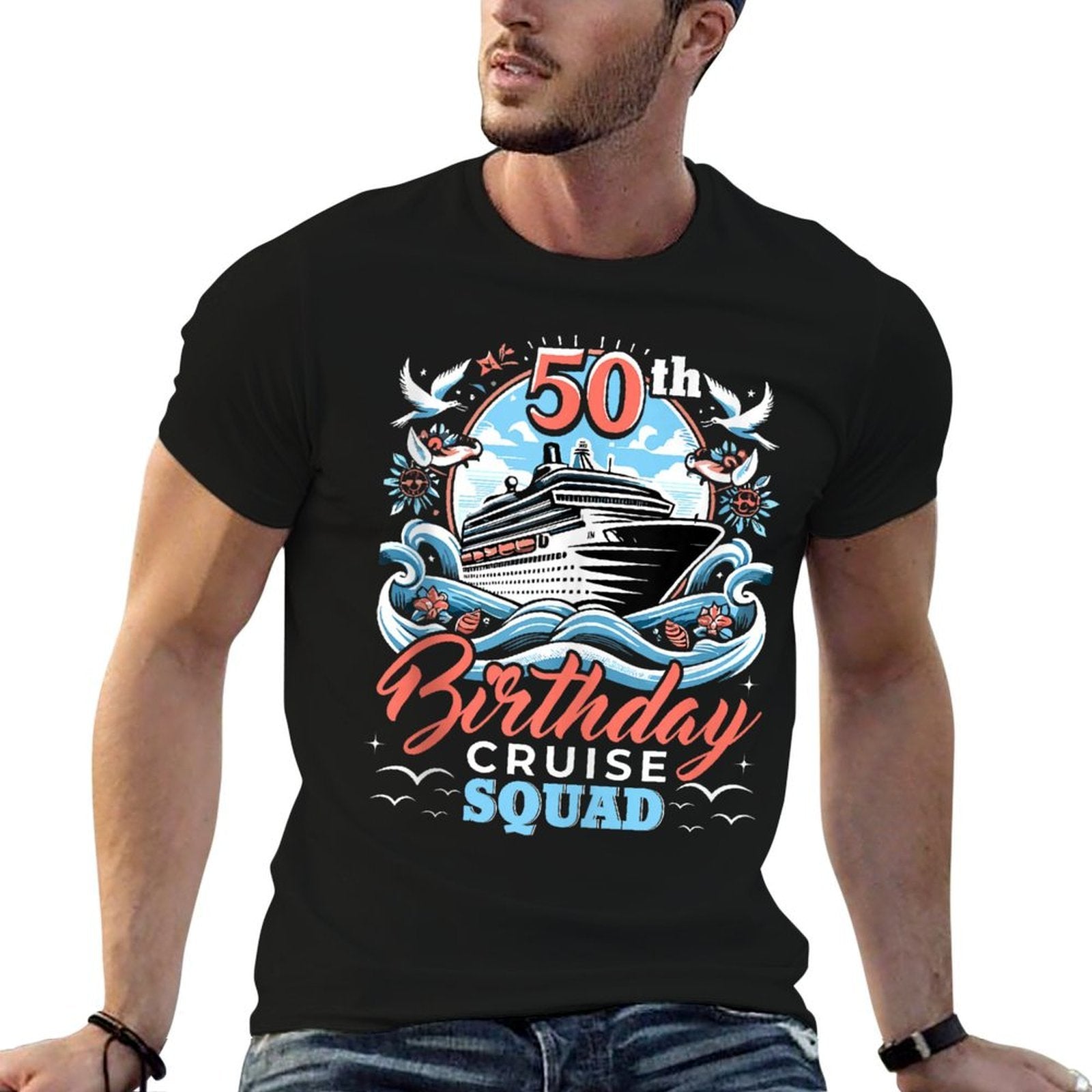 50th Birthday Cruise Squad - Nautical Celebration  Heathered Texture T-Shirt