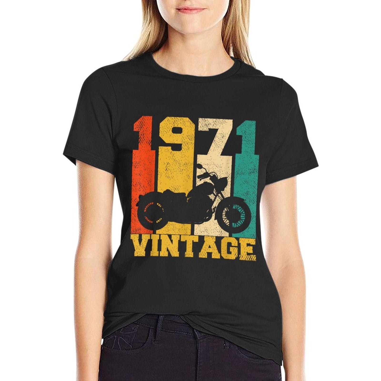 50th Birthday Gift 1971 Vintage Motorcycle 50th Birthday  Oversized Silhouette T-Shirt