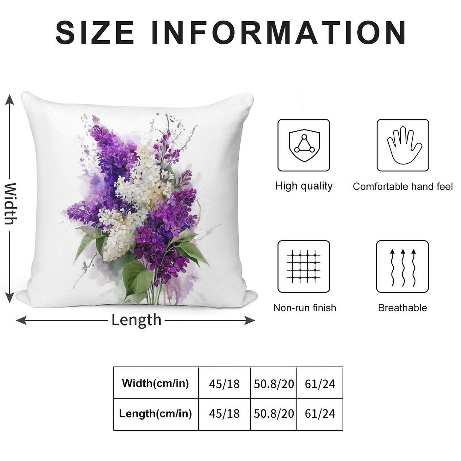 Watercolor Lilacs Soft Hidden Zipper Throw Pillow