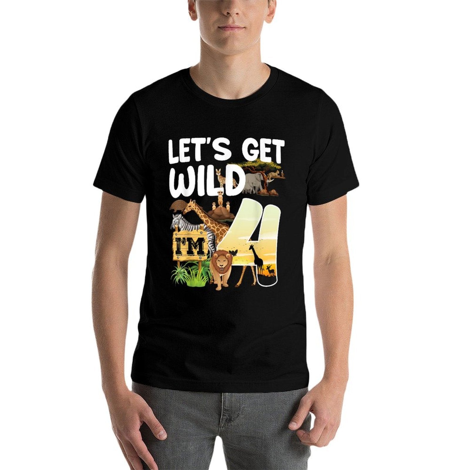 4 Year Old Zoo Birthday Safari Jungle Animal 4th B-day  Slim-fit Cut T-Shirt