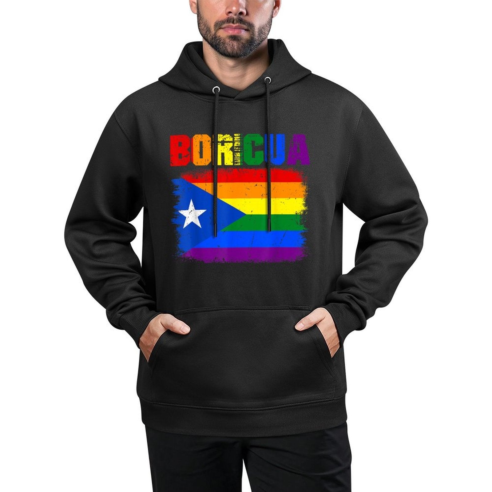 Retro Boricua Gay LGBTQ Pride Ally Puerto Rican Rainbow Unisex Design Hoodie