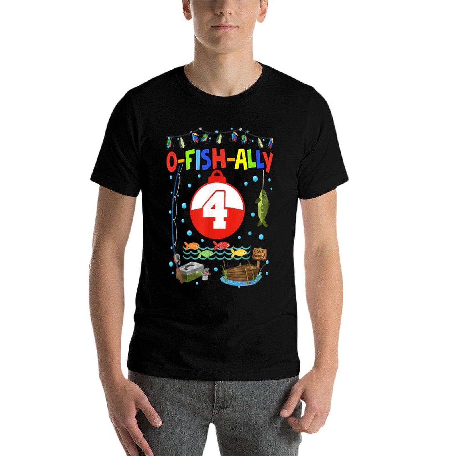 4 Year Old Fishing 4th Birthday Boy Bday Party Decorations  Eco-friendly Material T-Shirt