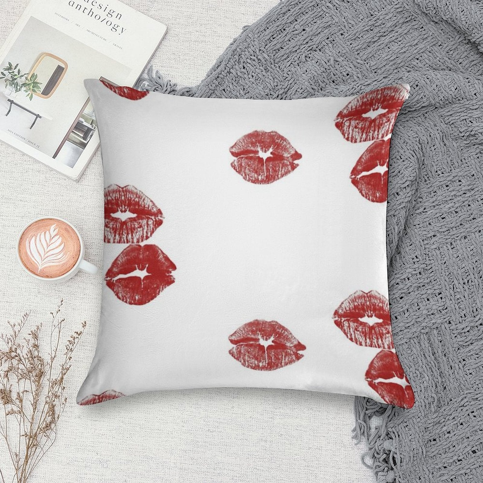 3 Pack Kiss Mark Soft Decorative Cover Throw Pillow