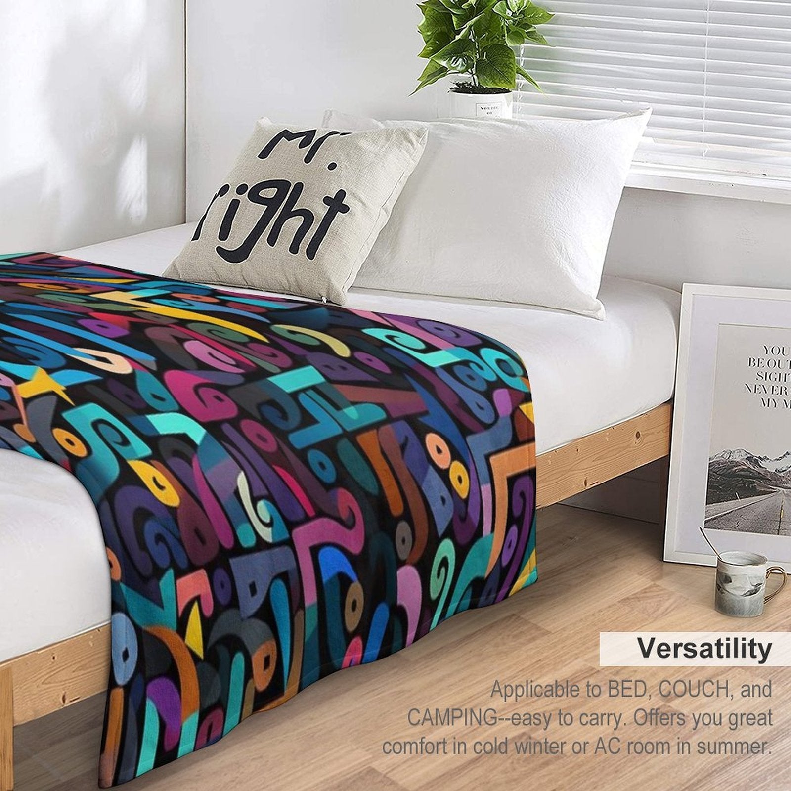 Colorful Fantasy Pattern Orange Yellow Green Red Turquoise Black Ornaments Easy Care Throw Blanket