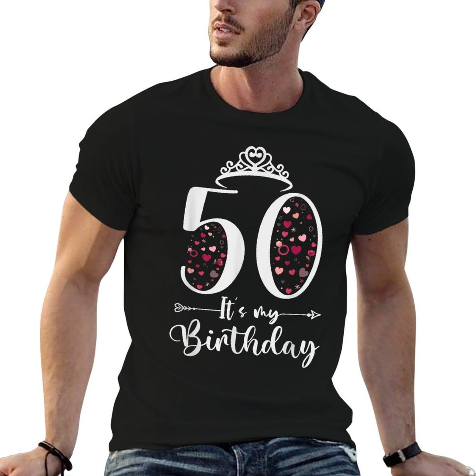50 It's My Birthday Hearts Crown 50th Birthday Gifts For Her  Polyester Blend T-Shirt