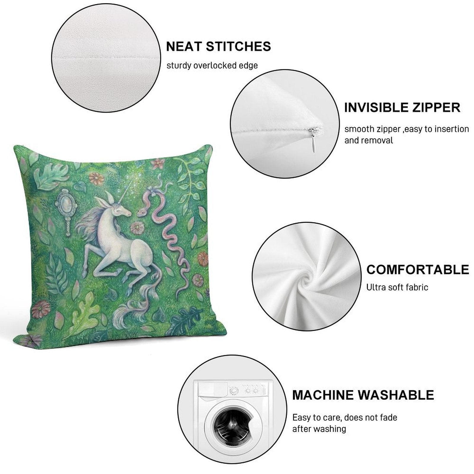 Unicorn Magic Soft Short Plush Fabric Throw Pillow