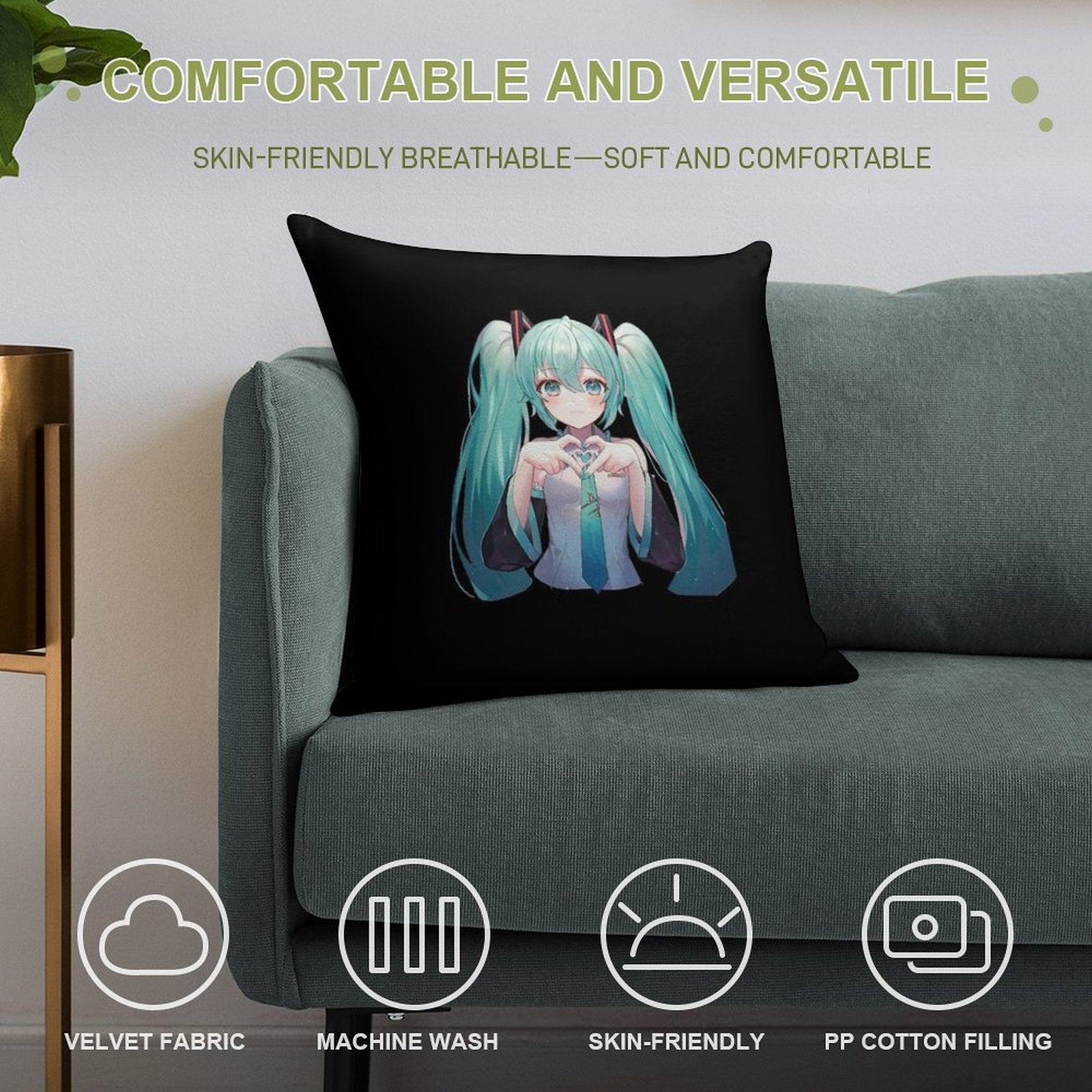 Hatsune Miku Soft Reinforced Edging Throw Pillow