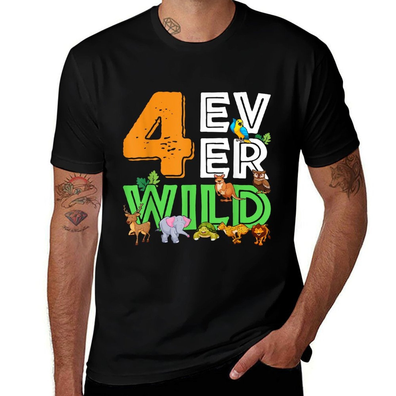 4 Ever Wild Birthday Decorations Boy Zoo 4th Birthday Party  Graphic-printed T-Shirt