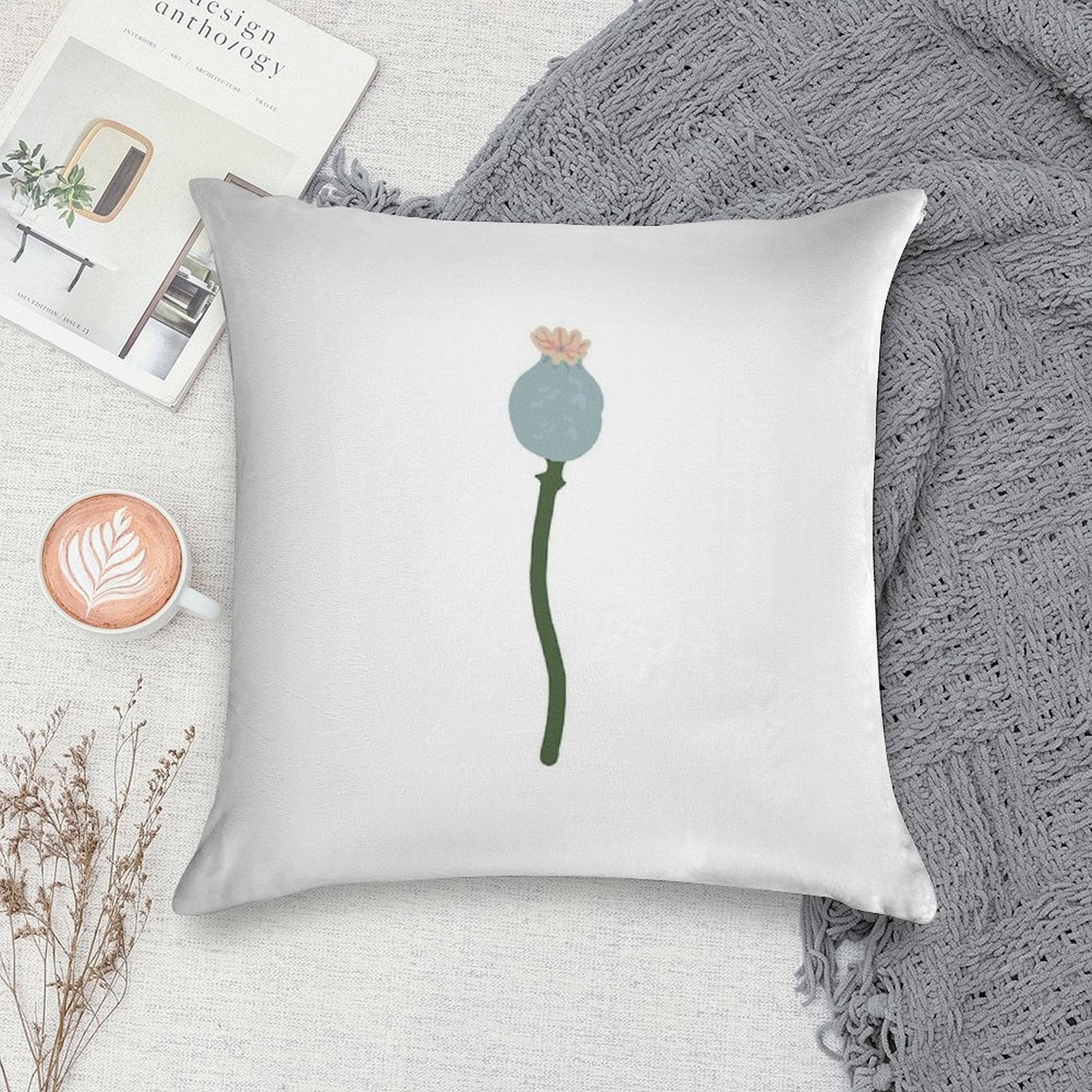 Poppy Capsule Drawing Soft Durable Construction Throw Pillow