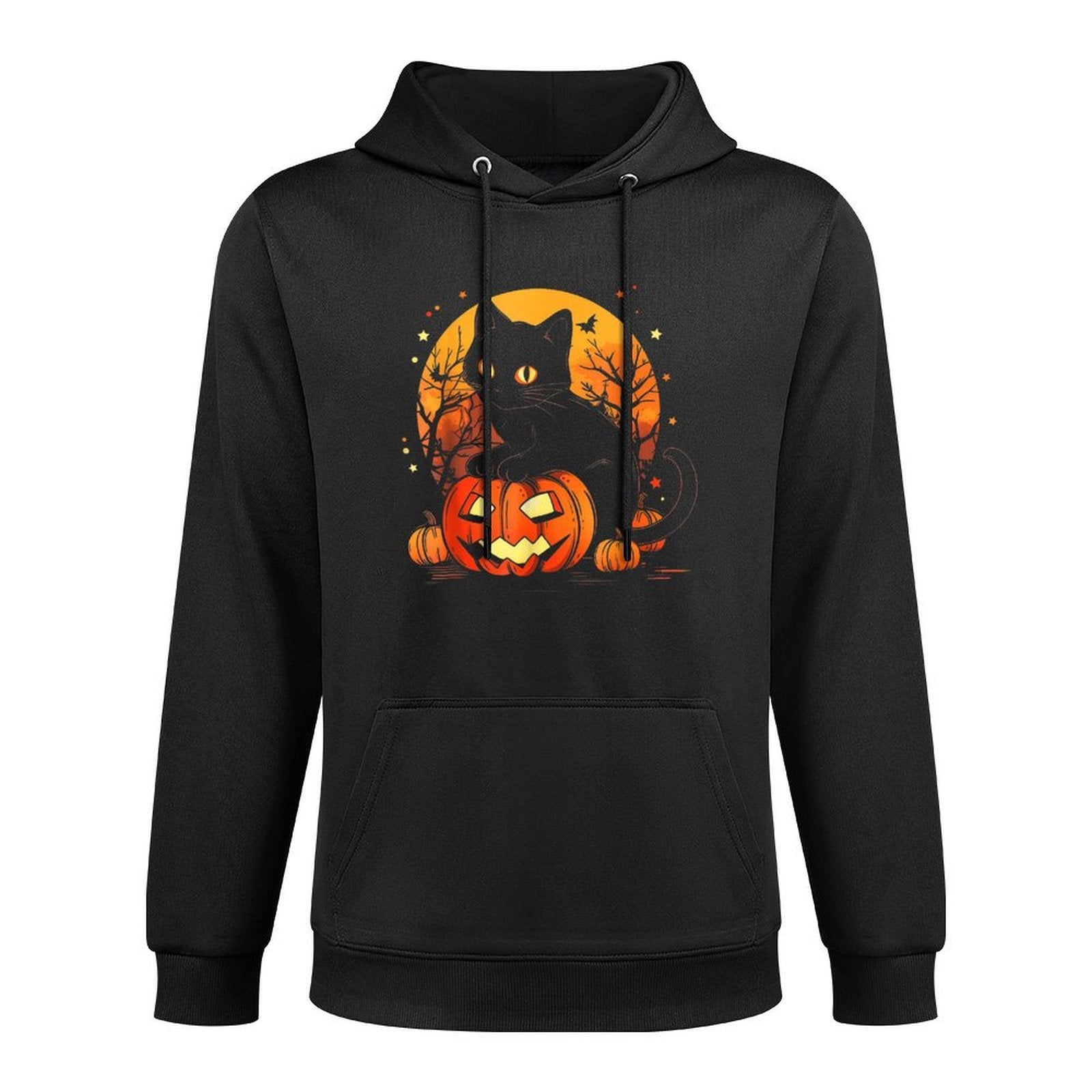 Retro Black Cat Halloween Pumpkin Costume for Women Men Kids All-Day Comfort Hoodie