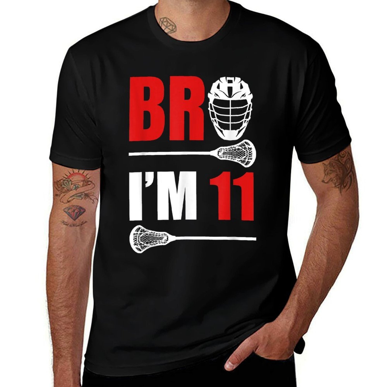 11th Birthday Boy Bro I'm 11 Year Old Lacrosse Theme  Heathered Texture T-Shirt