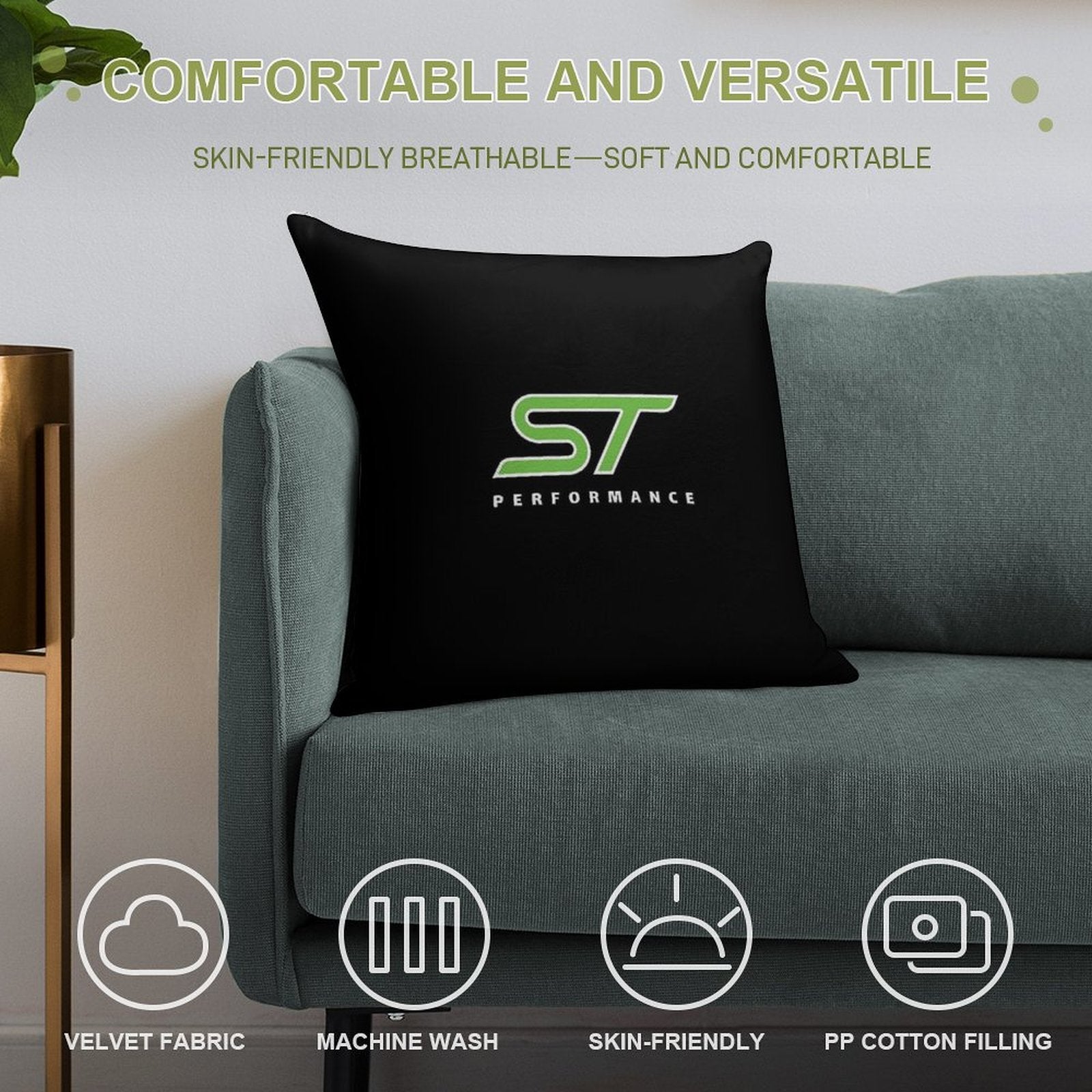 Motorsport  ST  Focus  Performance  Green Soft Reinforced Edging Throw Pillow