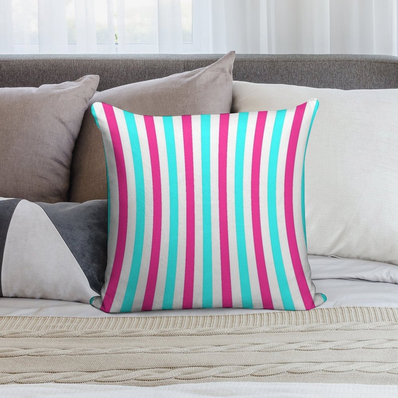 Pastel Pink Blue Stripes Soft Shrink-Resistant Throw Pillow