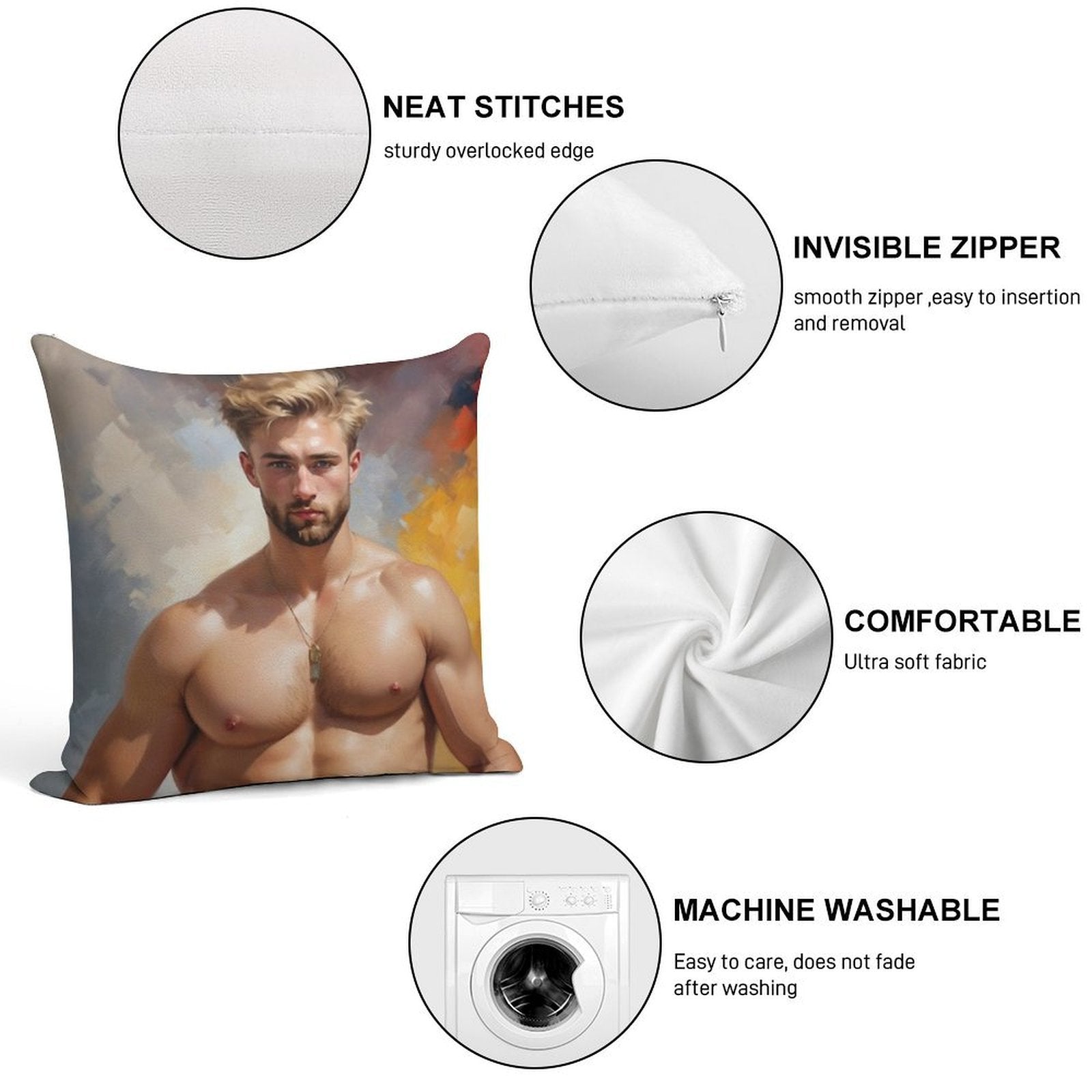 Sexy Guy Portrait Wassili Kandinsky Inspired Background Soft Bedroom Essential Throw Pillow