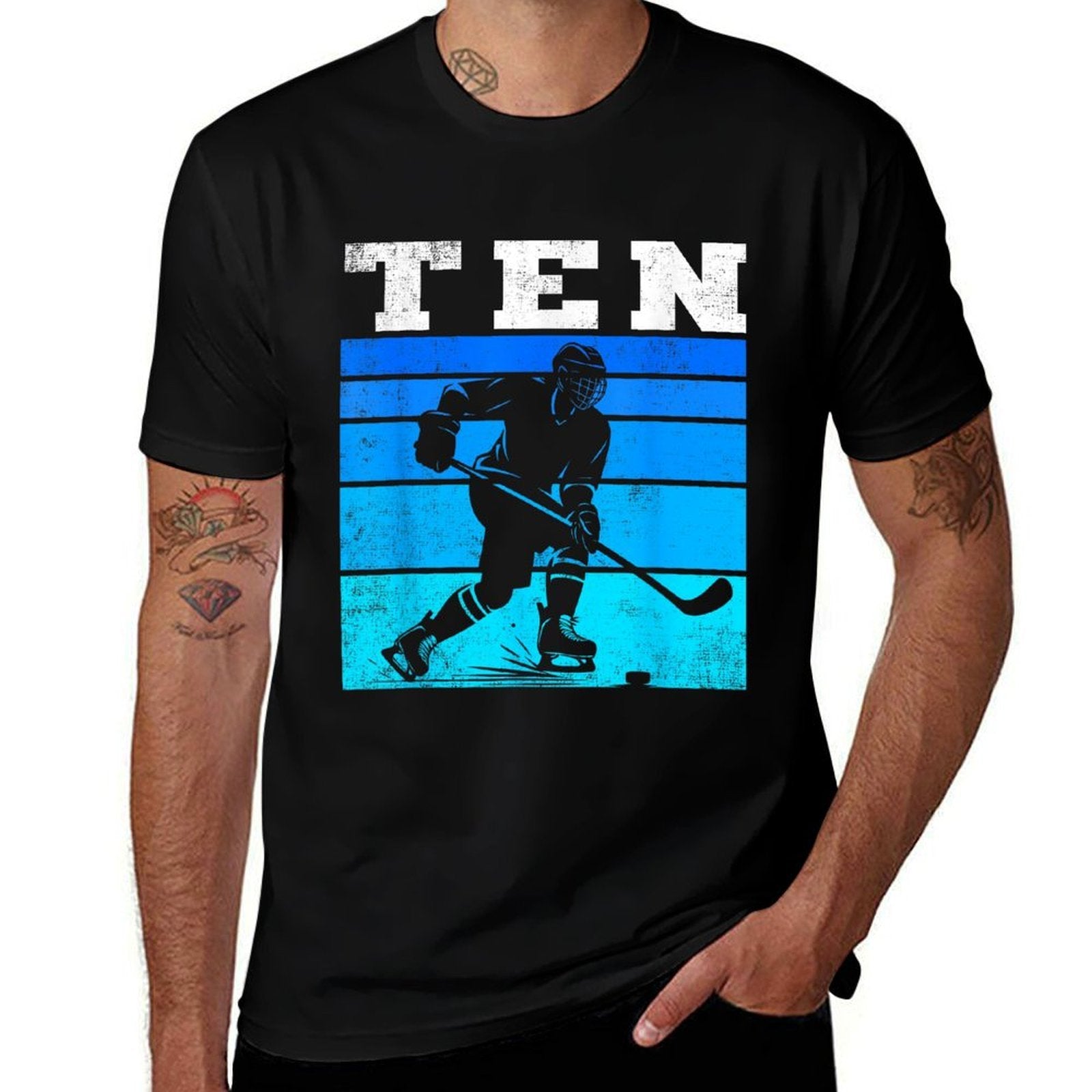 10th Birthday Ice Hockey Boys Ten Hockey Birthday Party  Trendy Pattern T-Shirt