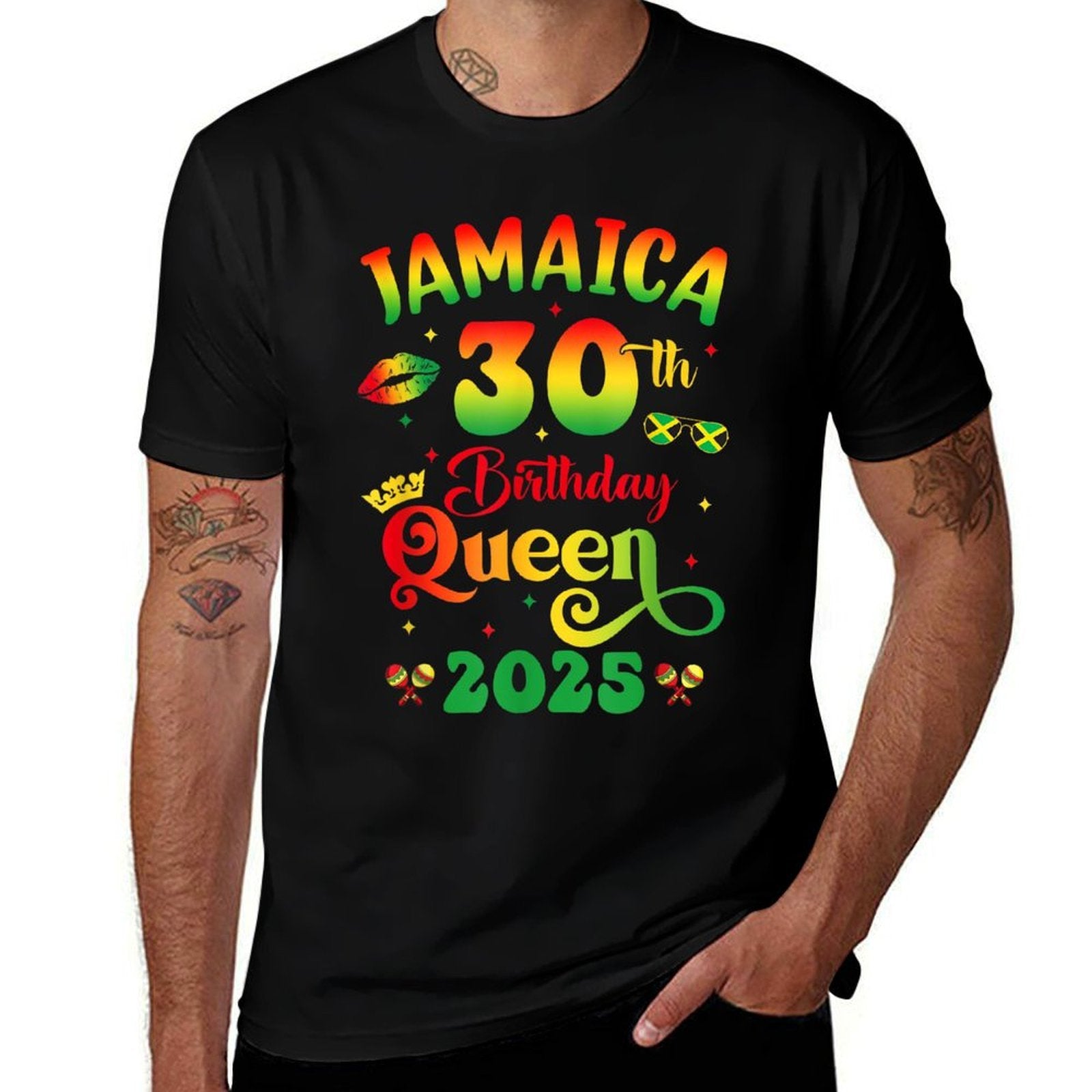 30Th Birthday Queen Jamaica Girl Matching Party 2025  Easy-care T-Shirt