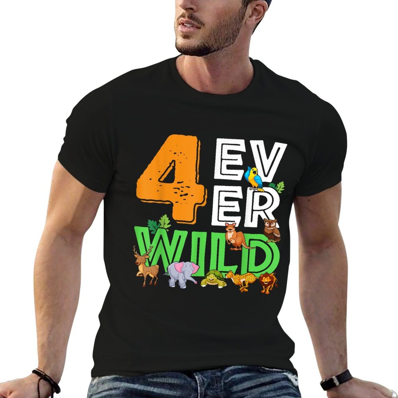 4 Ever Wild Birthday Decorations Boy Zoo 4th Birthday Party  Graphic-printed T-Shirt