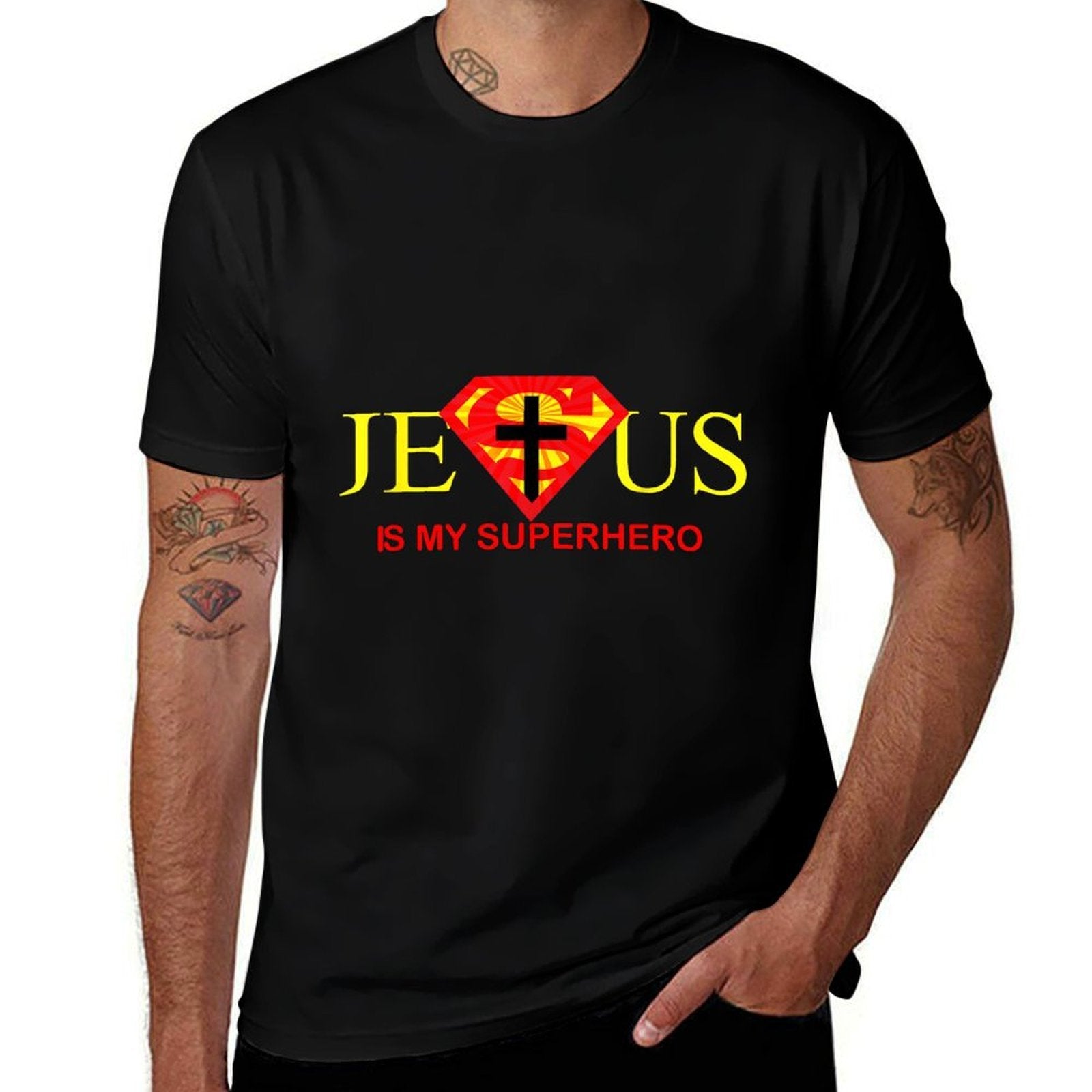 Jesus Is My Superhero Cute Powerful Christian  Oversized Silhouette T-Shirt