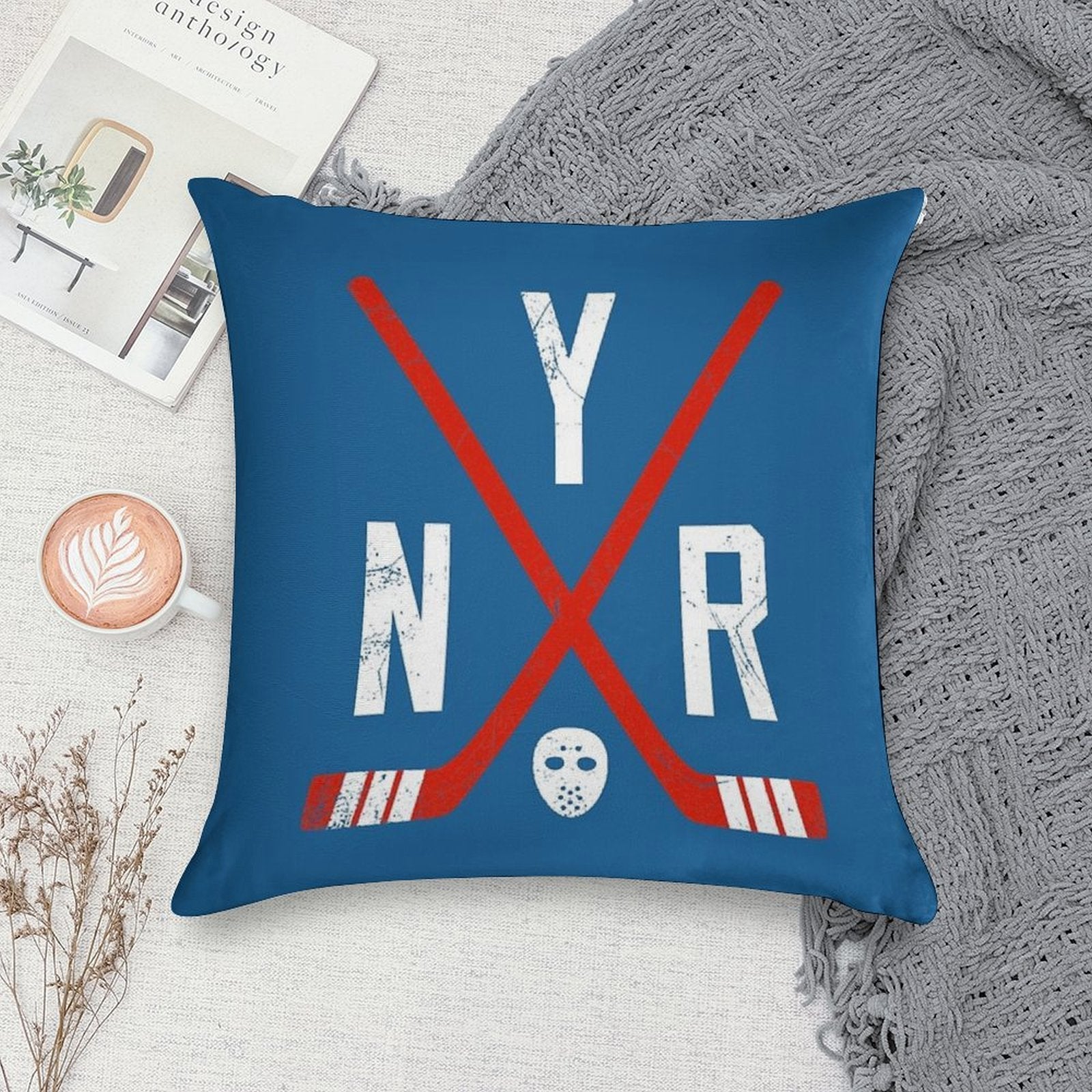 NYR Retro Sticks - Blue Soft Multiple Sizes Throw Pillow