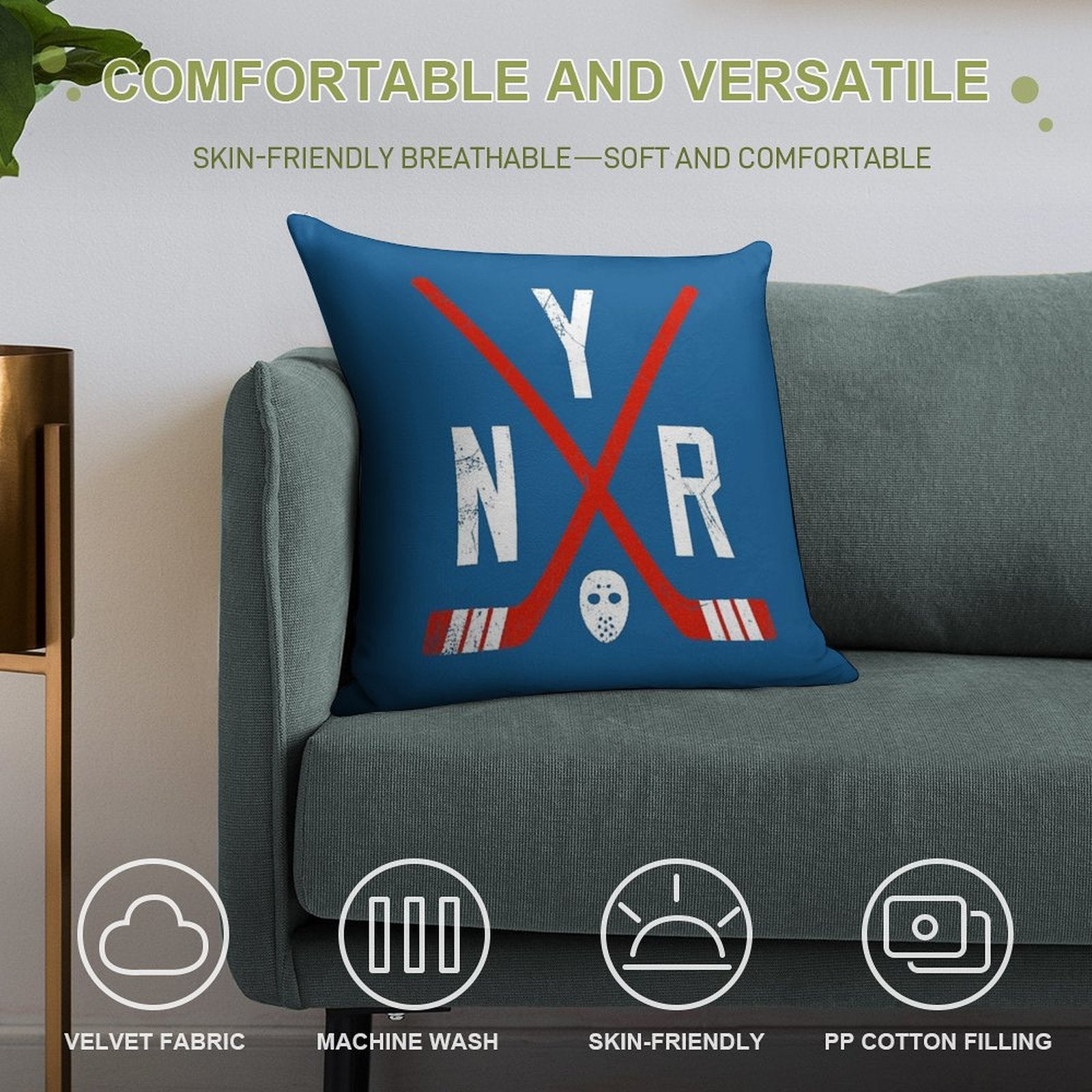 NYR Retro Sticks - Blue Soft Multiple Sizes Throw Pillow