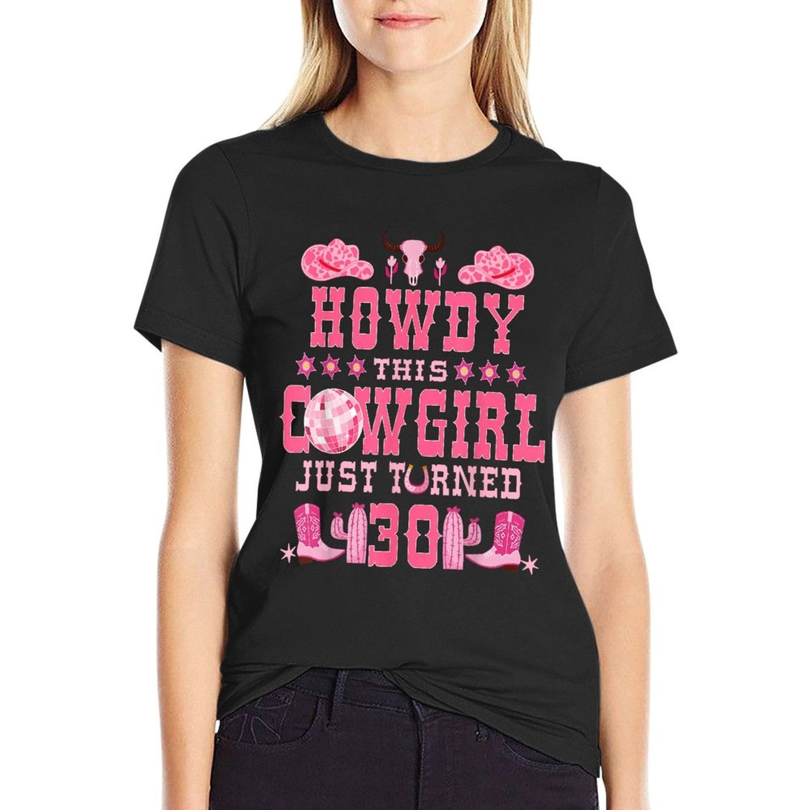 30yr Birthday Cowgirl Western 30Years Old Girl 30th Birthday  Rolled Sleeves T-Shirt