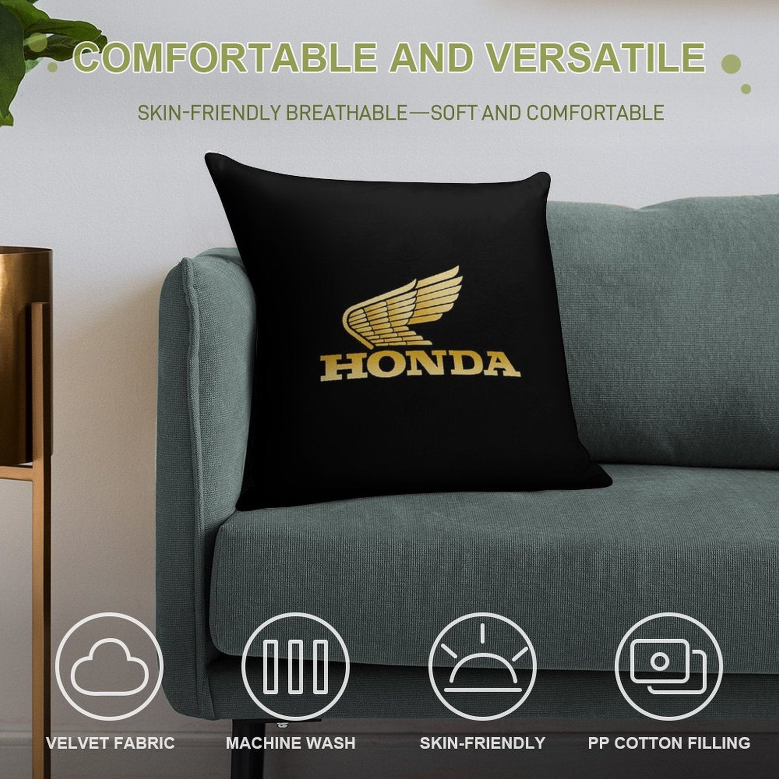 Winged Honda Retro Soft Durable Construction Throw Pillow