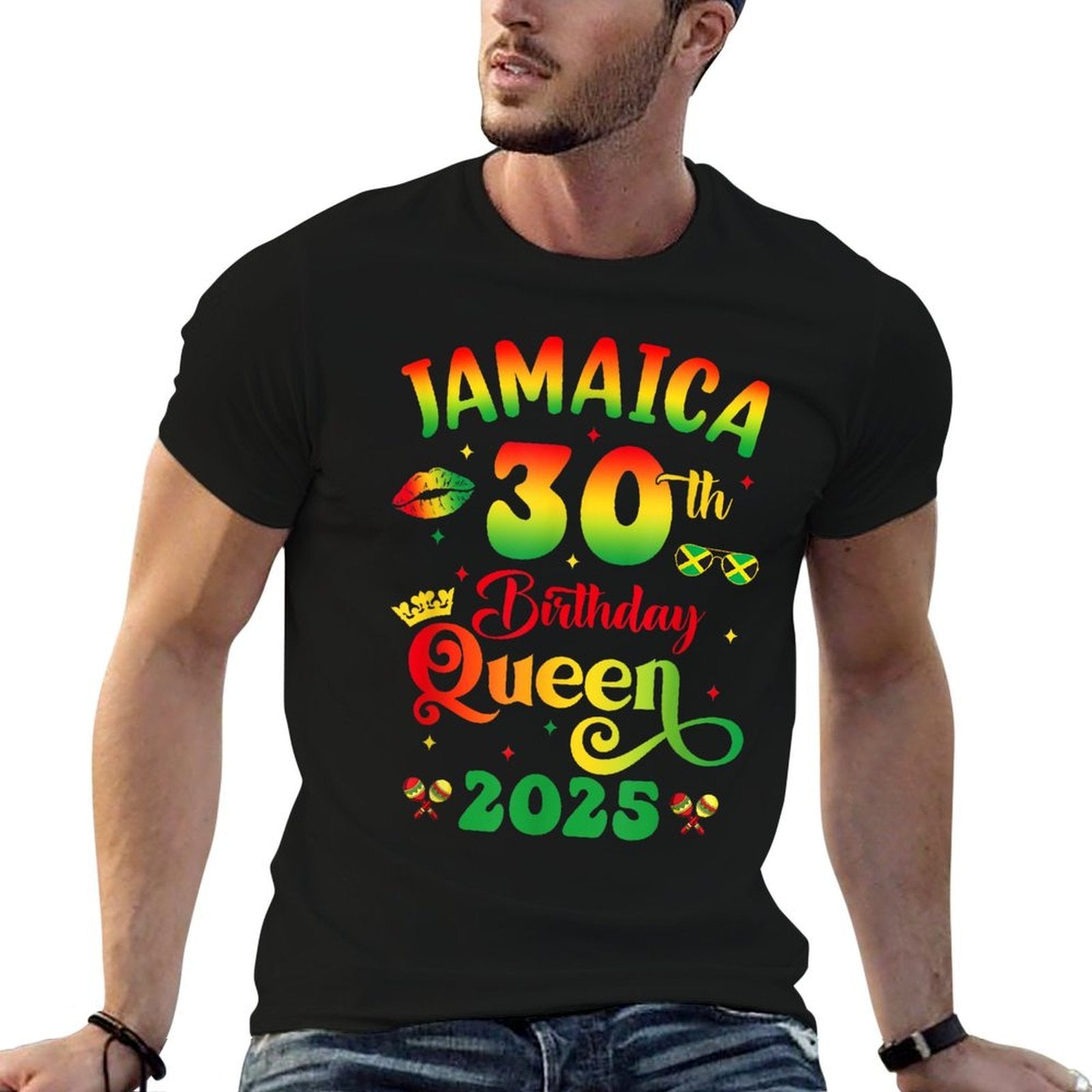 30Th Birthday Queen Jamaica Girl Matching Party 2025  Easy-care T-Shirt
