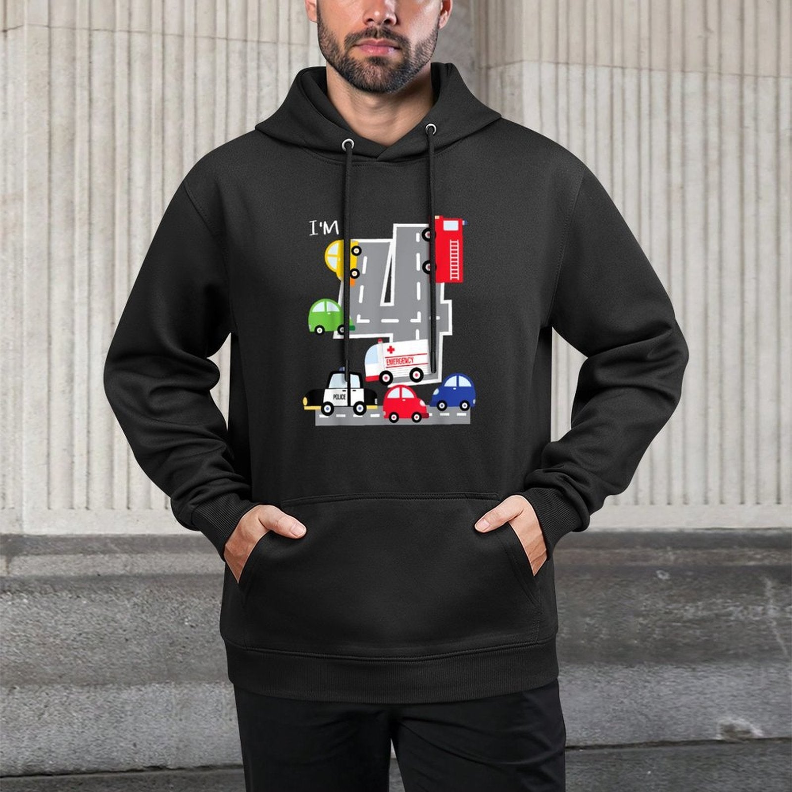 4th Birthday 4 Year Old Transportation Cars Fire Truck Customizable Surface Hoodie