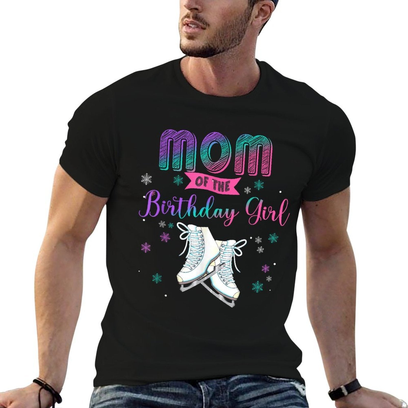Ice Skating Mom Of The Birthday Girl Family Matching  Oversized Silhouette T-Shirt