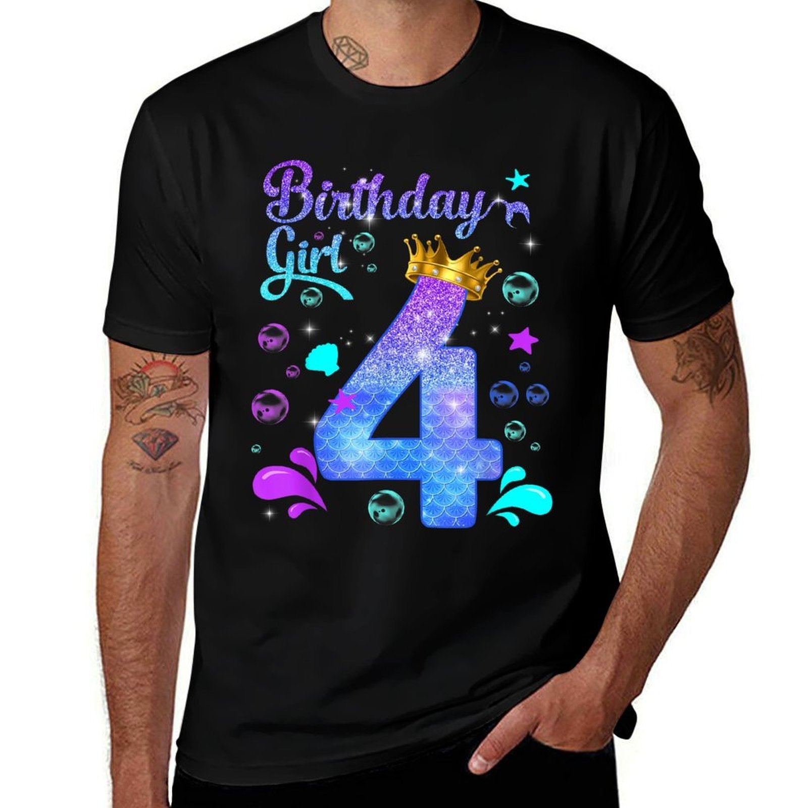 It's My 4th Bday Mermaid Funny Birthday Girls 4 Years Old  Oversized Silhouette T-Shirt